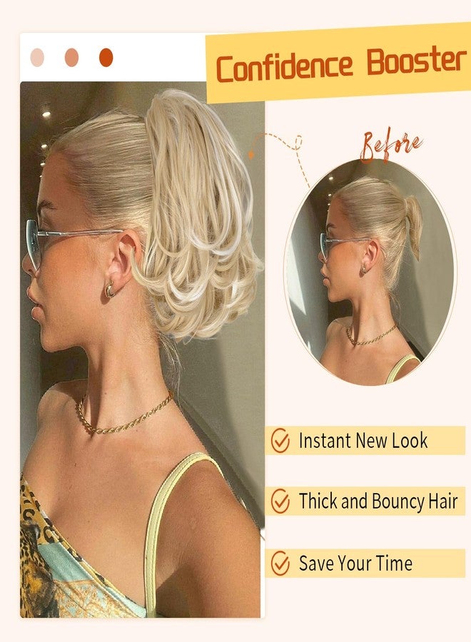 KooKaStyle Ponytail Extension, 10" Short Claw Clip in Pony Tails Hair Extensions Curly Wavy Synthetic Drawstring Hairpieces for Women(Blonde with White Highlights) - Image 4